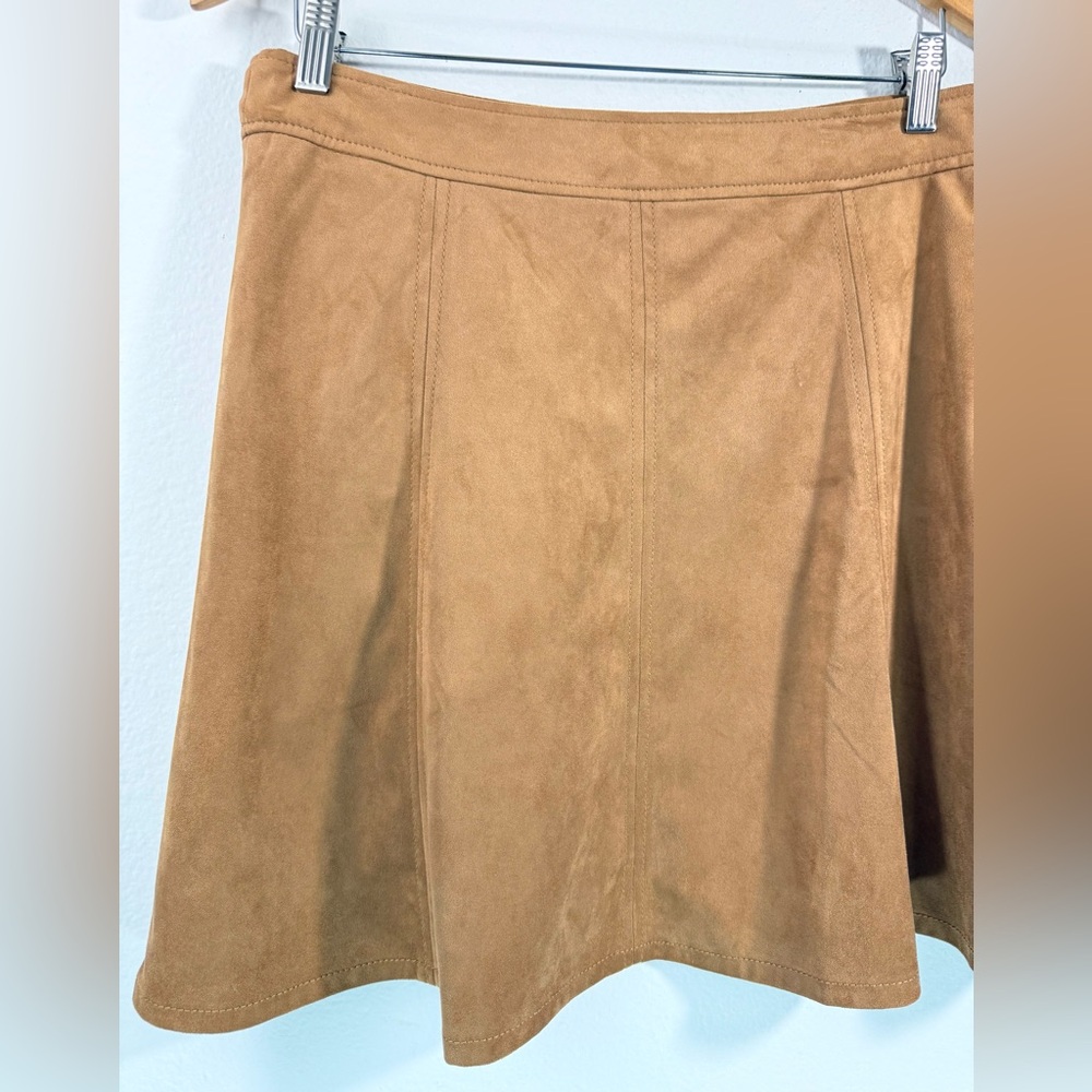 LOFT Faux Suede A-Line Mini Skirt Camel Tan Brown Size 6 NWT - Picture 6 of 9